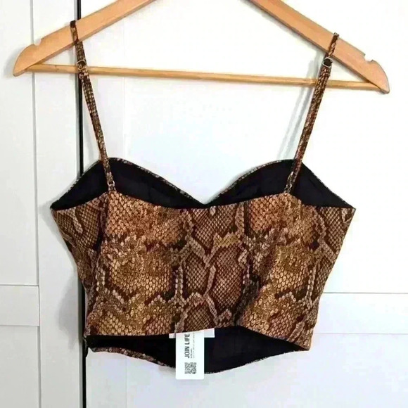 ZARA | Snake Print Brown/Black Adjustable Pullover Crop Top Size Small - Picture 2 of 5
